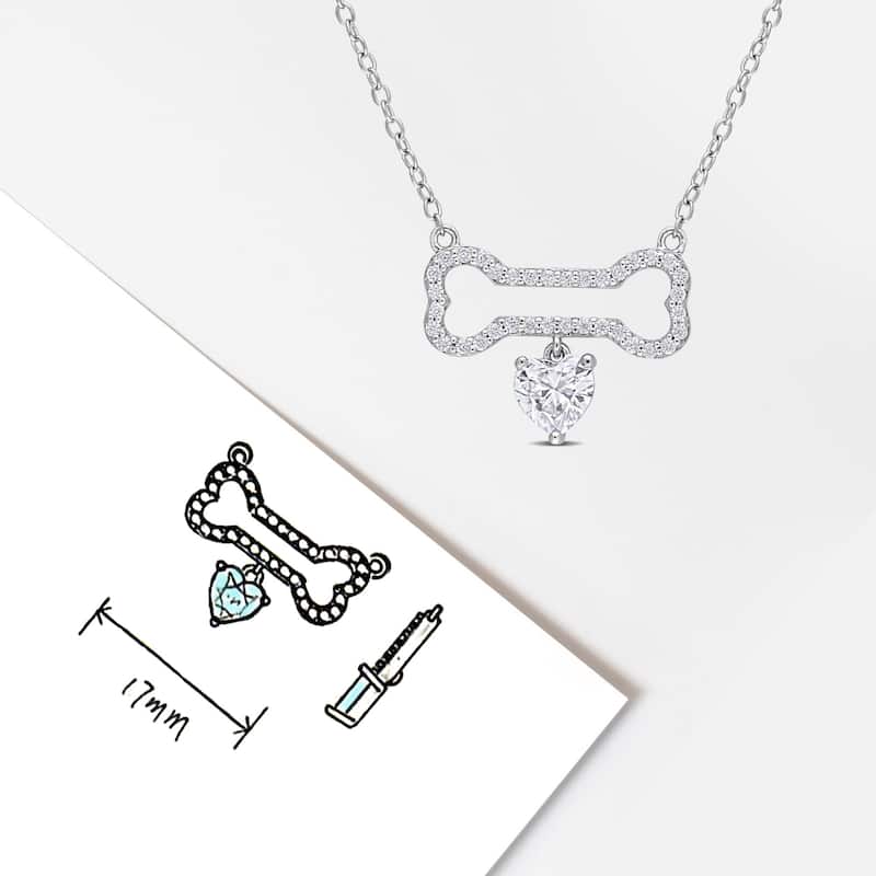 Miadora 3/4ct DEW Created Moissanite Dog Bone Heart Necklace Sterling Silver
