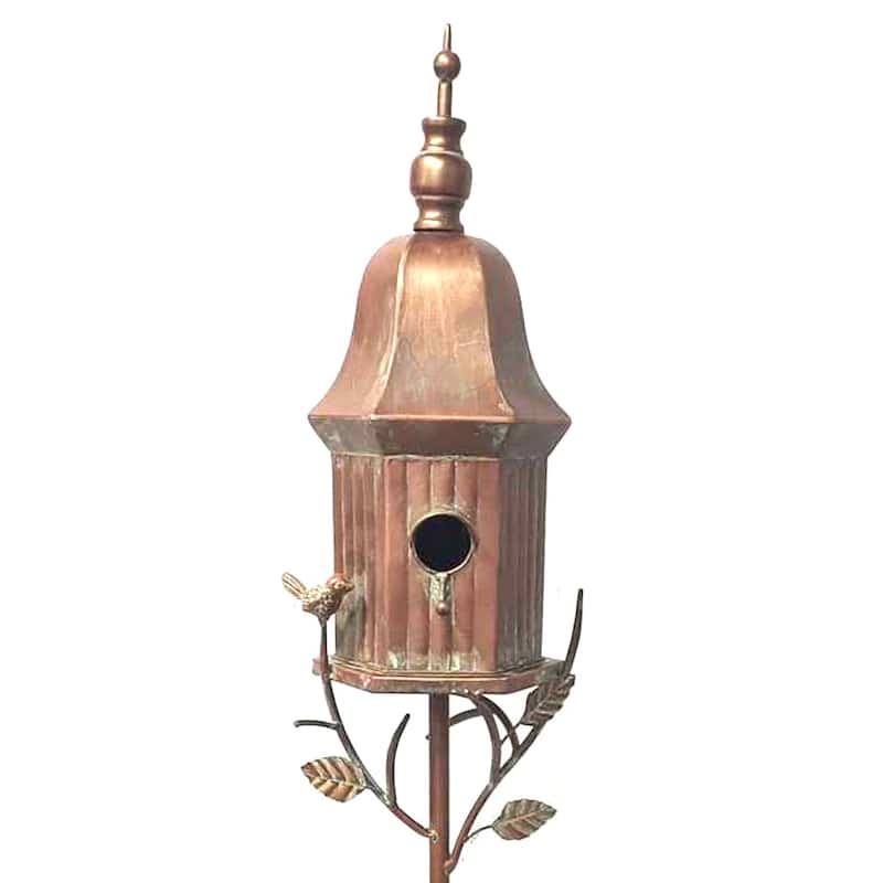 64" Tall Iron Birdhouse Stake "Victoria" - 8.75" L x 8" W x 64" H