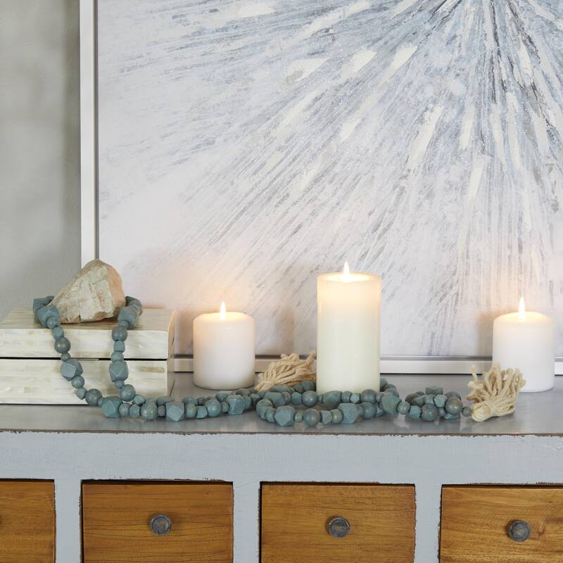 Mango Wood Handmade Hexagon Carved Geometric Long Beaded Garland with Tassel - Roche River Decor