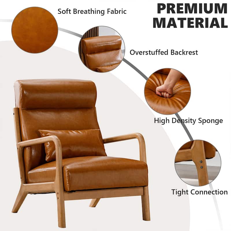 Single Lounge Armchair with Solid Wood Frame