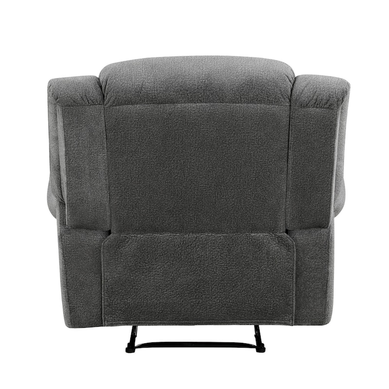 Ben 38 Inch Manual Recliner Chair, Gray Microfiber, Plush Foam, Solid Wood