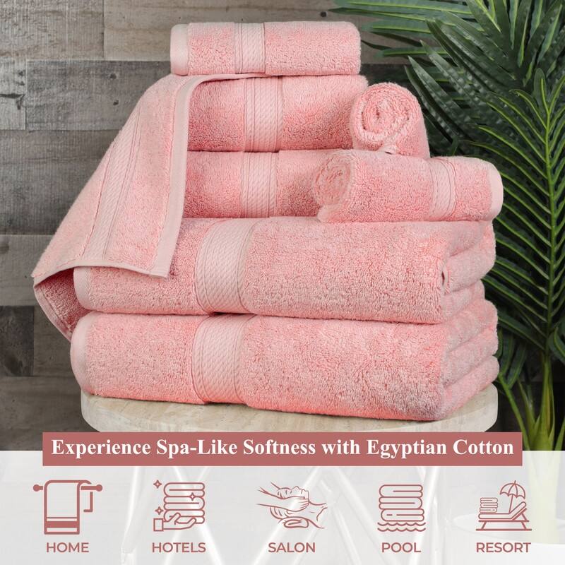 Superior Egyptian Cotton 8 Piece Towel Set Ultra Plush & Absorbent Bath, Hand & Face Towels, Heavyweight Spa Quality