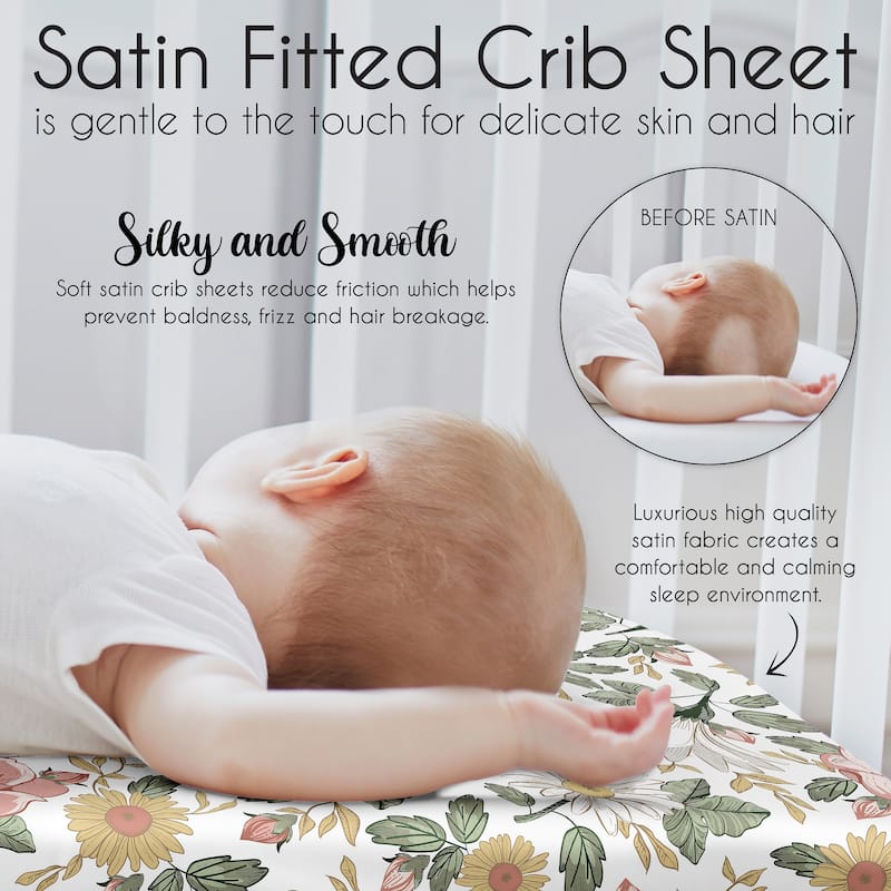 Sweet Jojo Designs Vintage Floral Boho Girl Satin Fitted Crib Sheet Blush Pink Bohemian Shabby Chic Farmhouse Sage Green White