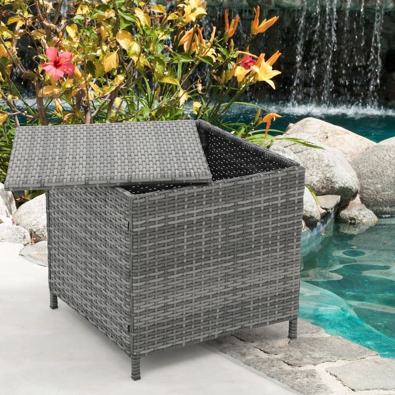Outdoor Wicker Side Table with Storage - Grey