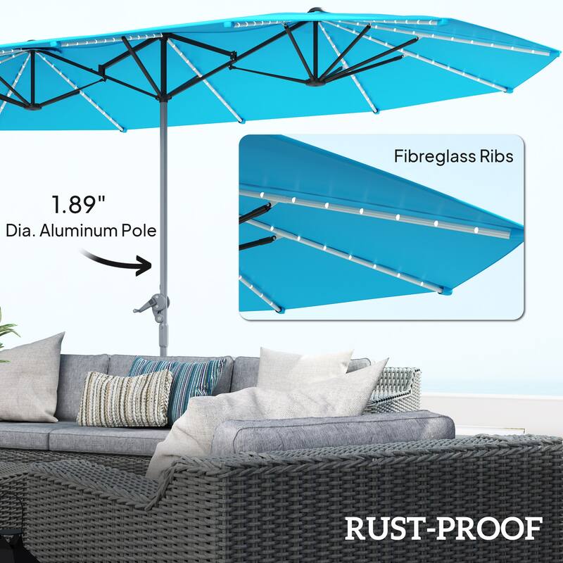 Solar Powered LED Patio Umbrella with UV Protection Outdoor Garden Patio Umbrella with LED Lights Crank Lift