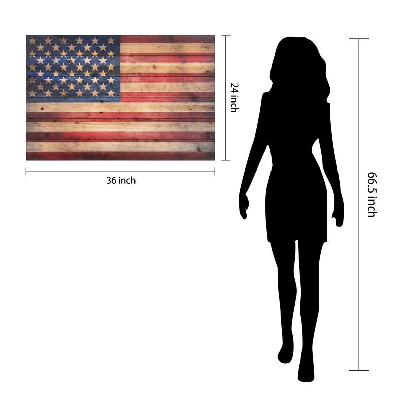 American Flag Print on Solid Fir Wood Plank Wall Art