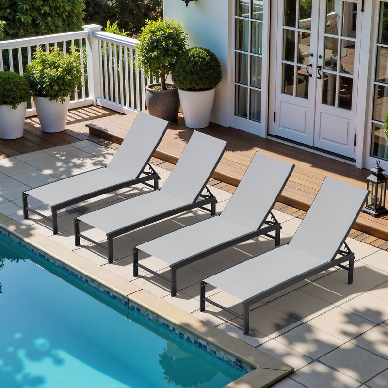 Outdoor Adjustable Aluminum Chaise Lounge Chairs for Patio Pool Terrace - See Picture