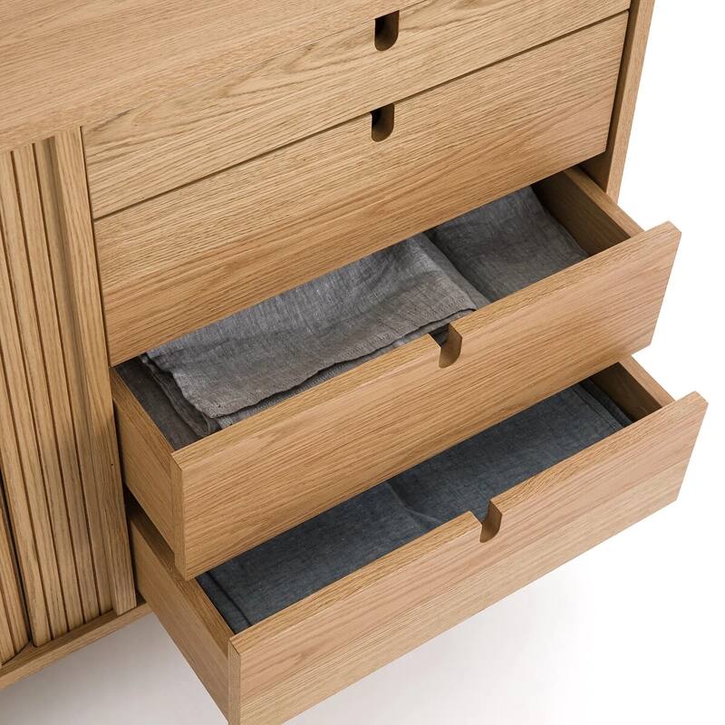 68'' Strio Oak Bathroom Cabinets Sideboard with Sliding Doors - N/A