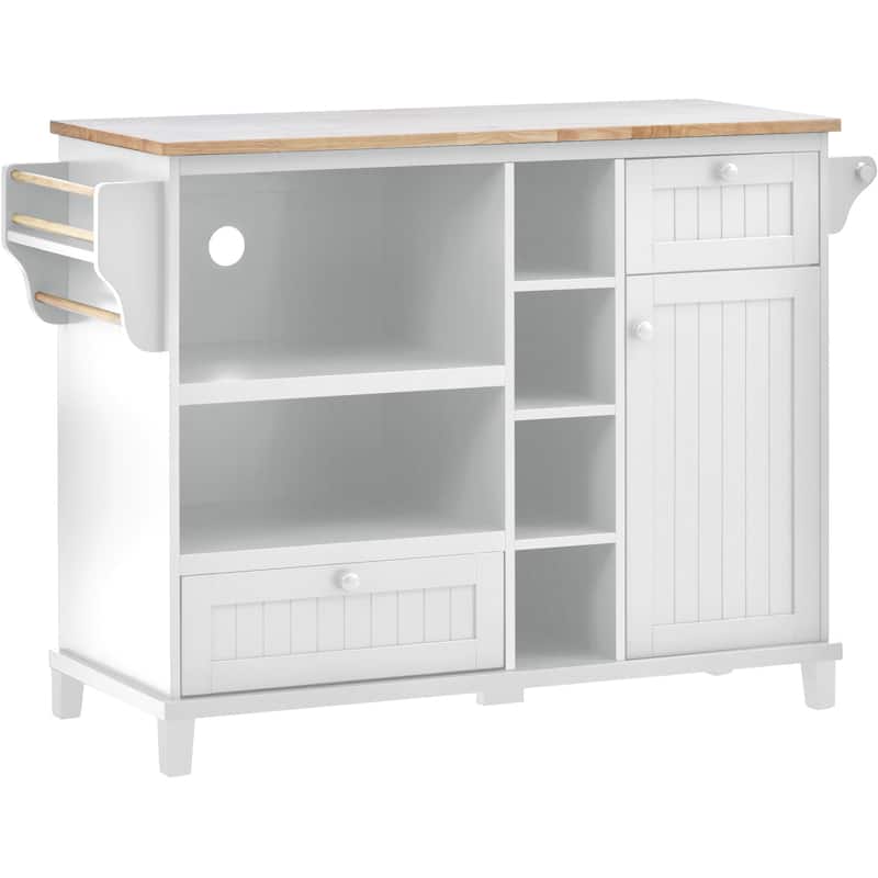 Island Cart with Storage Cabinet and Two Locking Wheels, wood desktop,Microwave cabinet,Floor Standing Buffet Server Sideboard