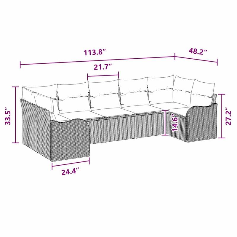 vidaXL 7 Piece Garden Sofa Set with Cushions Black Poly Rattan - 24 x 48 x 27 in