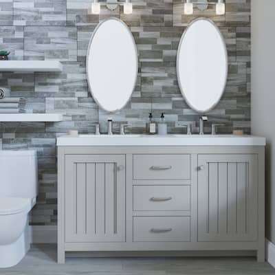 Chamiree 60" Double-Sink Vanity With 2 Cabinets, 3 Drawers, and White Sink Top