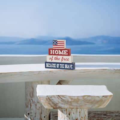 Glitzhome Patriotic/July 4th Free Standing Block Table Decor