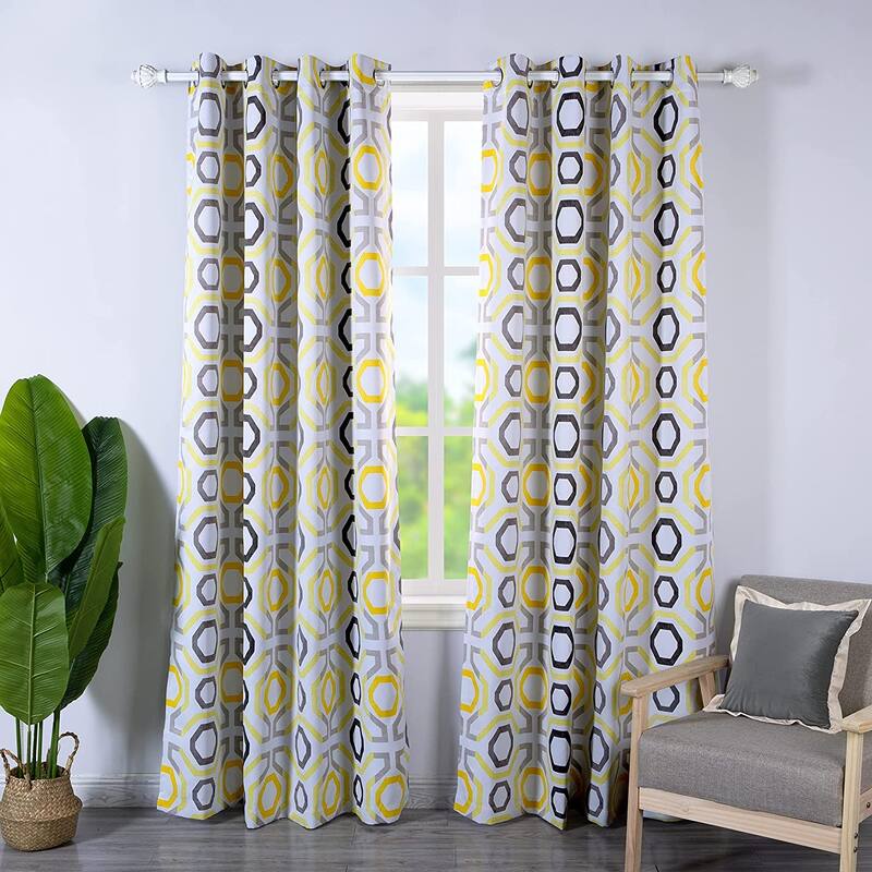 DriftAway Camden Geometric Lattice Printed Grommet Blackout Curtains - 52" Width X 84" Length - Yellow