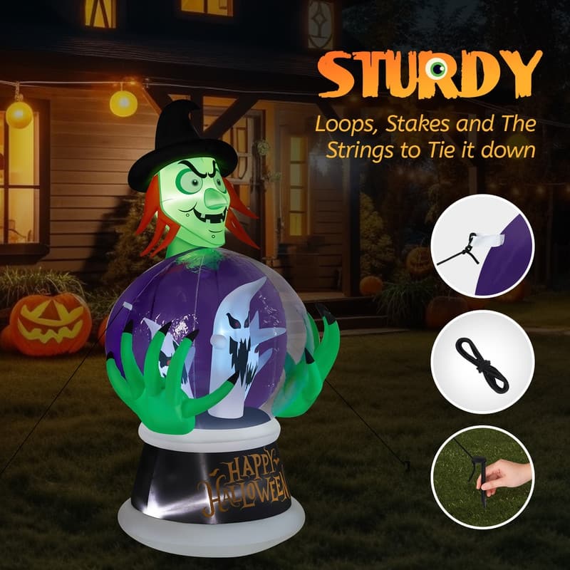 5.9FT Witch's Crystal Ball Inflatable Halloween Outdoor Decorations