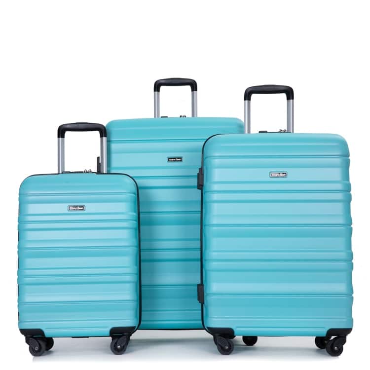 Expandable 3 Piece Luggage Sets PC Lightweight & Durable Suitcase with Two Hooks, Spinner Wheels, TSA Lock, (21/25/29) - Aqua Blue