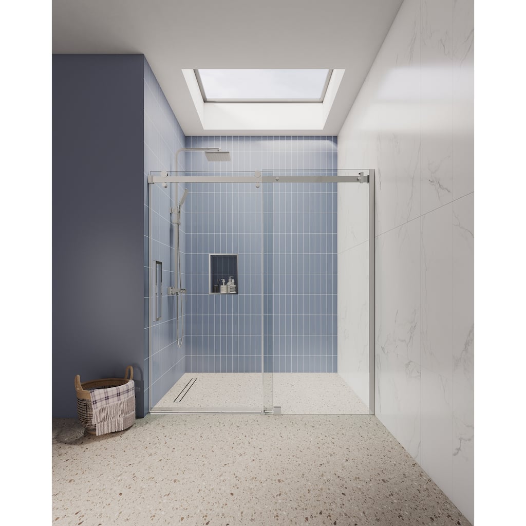 Glassic SI Series 50" - 54" W x 75" H Contemporary Frameless Single Sliding Shower Doors With 3/8" Clear Tempered Glass