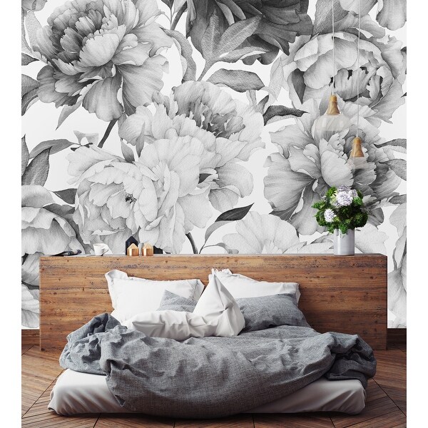 Peonies Flowers Watercolor Black and White Wallpaper Mural buy at the best  price with delivery  uniqstiq