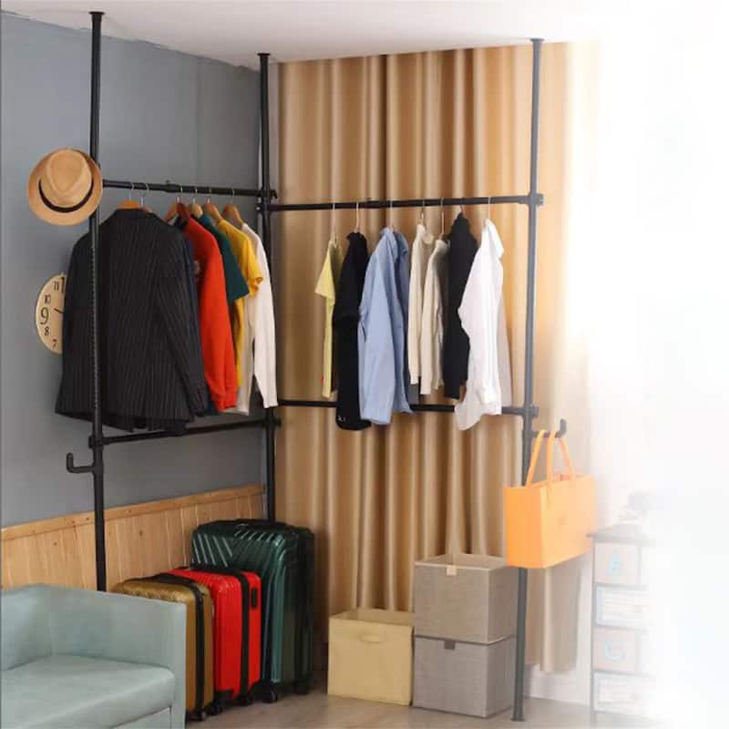Double 2 Tier Adjustable Garment Rack - Black