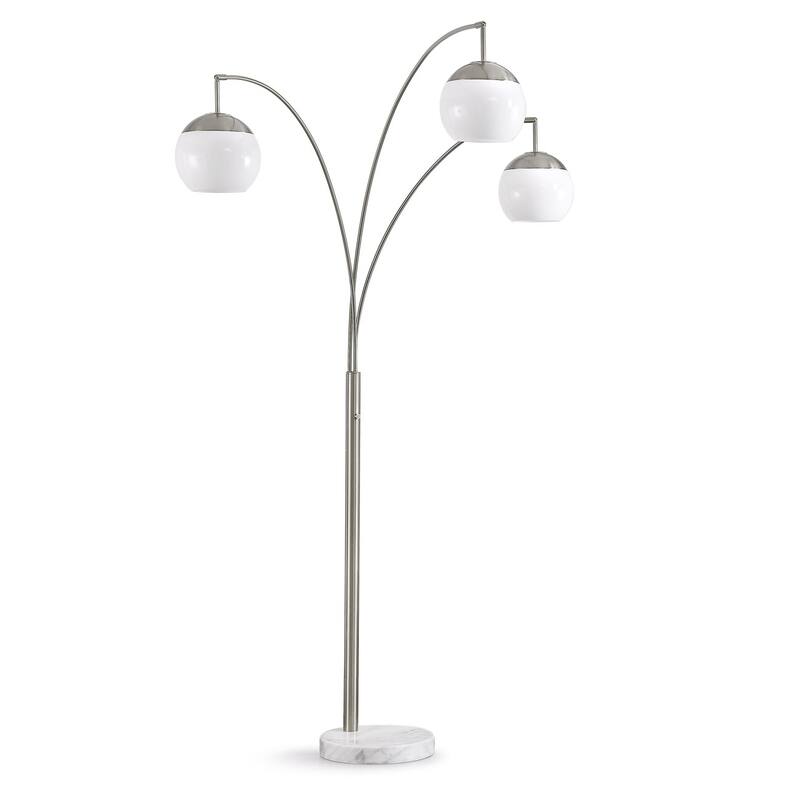 Metro 84"H Glass Globe 3-Light LED Dimmable Arch Floor Lamp with LED Vintage Bulbs - Brushed Nickel / White Glass Shades