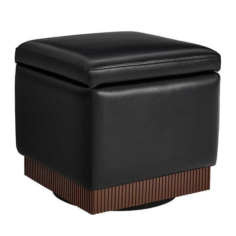 Swivel Storage Ottoman Bench Footstool with Flip-top and Acacia Frame