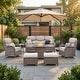 preview thumbnail 113 of 189, Pocassy Outdoor Wicker Sofa with Swivel Chair Fire Pit Table Furniture Set. Brown Wicker & Beige Cushion - 7 Pieces Sofa Chair Ottoman Table w/ Fire Table