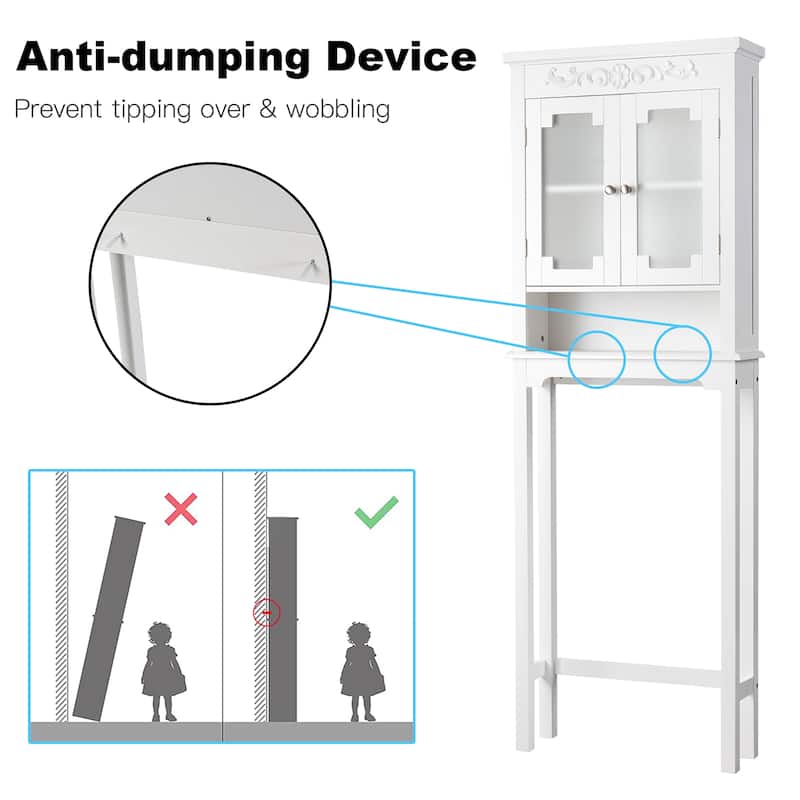 Costway Over The Toilet Bathroom Space Saver Carved Top Toilet Rack w/