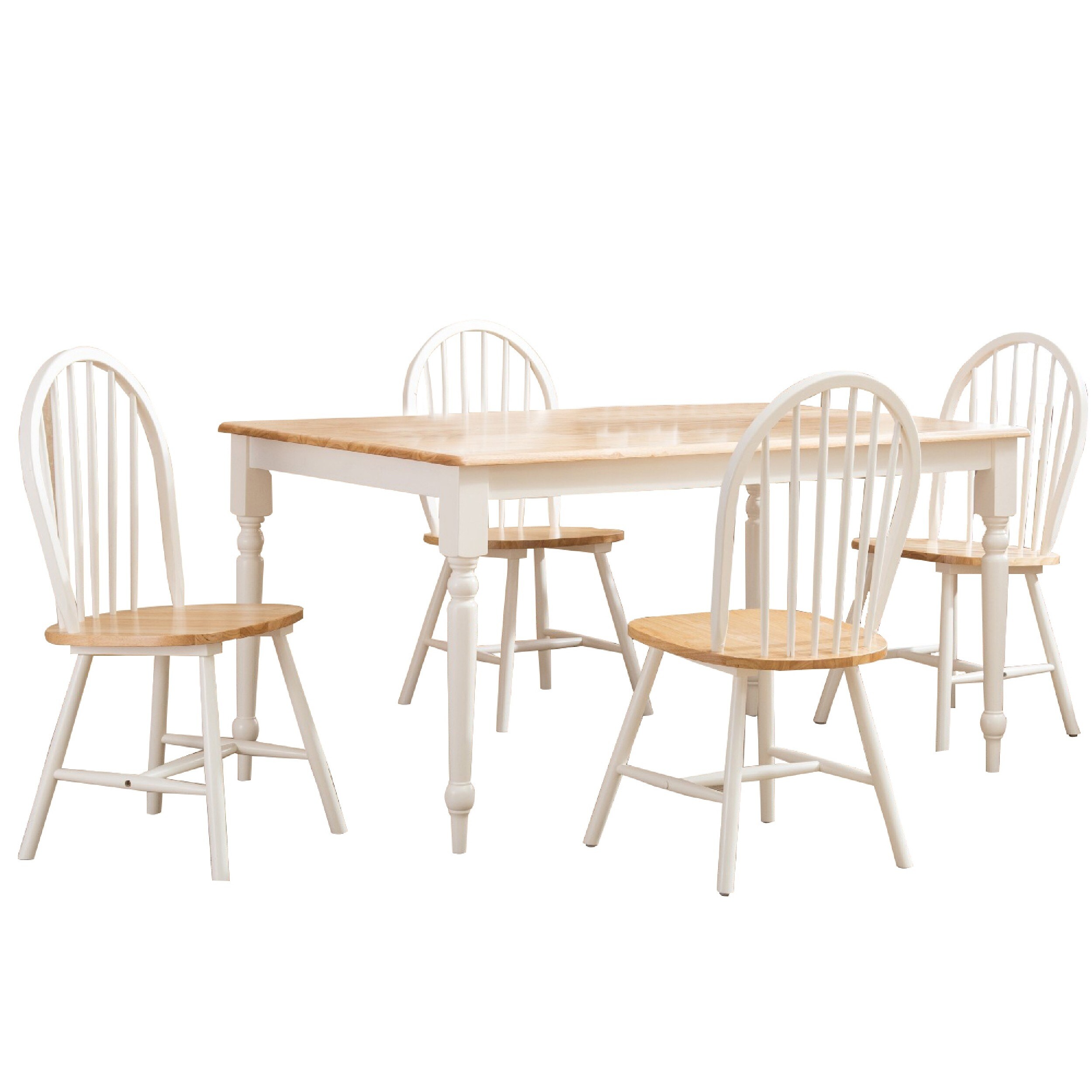 5 Piece Cottage Style Dining Table Set 4 Windsor Back Chairs