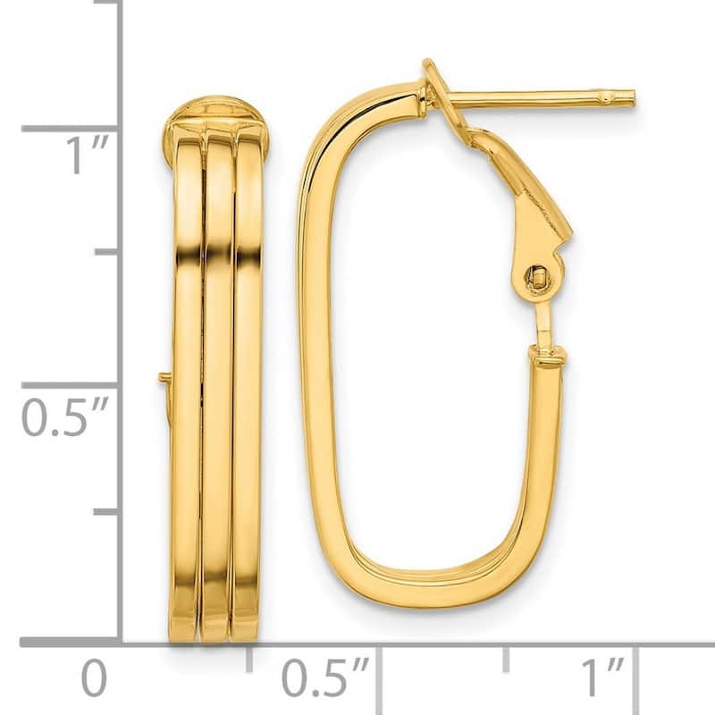 Curata 14k Yellow Gold Polished Oval Omega Back Hoop Earrings - 25.25x11.5mm