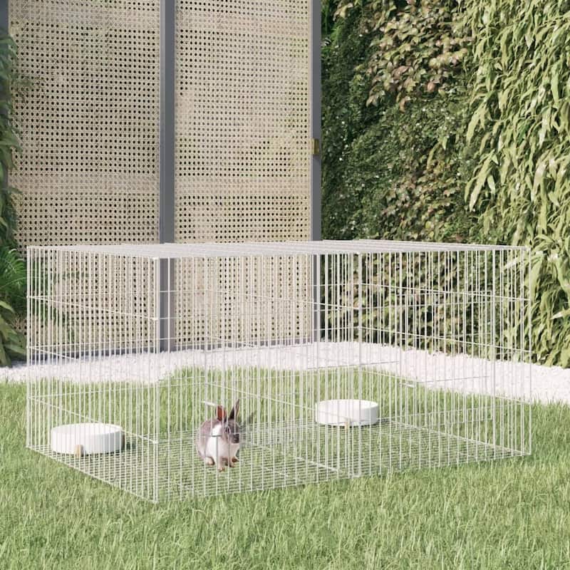 vidaXL 3-Panel Rabbit Cage Animal Hutch Playpen Enclosure Galvanized Iron - 43.3" x 31.1" x 21.3"