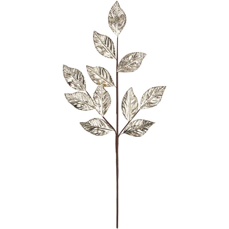 25.5" Champagne Gold Glitter Leaves Christmas Pick - 25.5