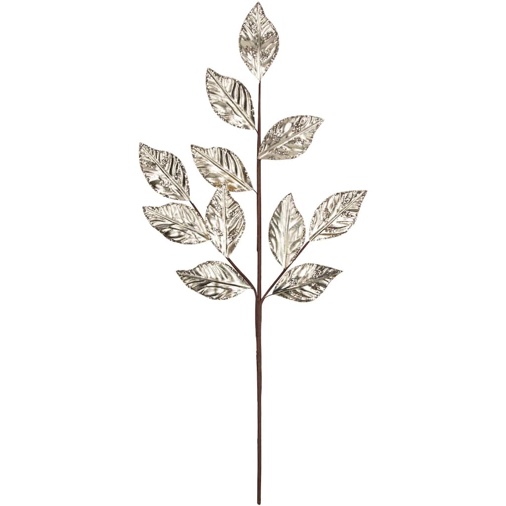 25.5" Glittered Champagne Gold Leaves Christmas Spray