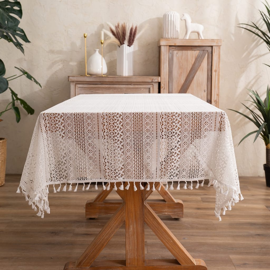 High Quality Washable Rectangle Lace tablecloths, Wrinkle Resistant Washable Dining Room Table linen for Rectangle Tables