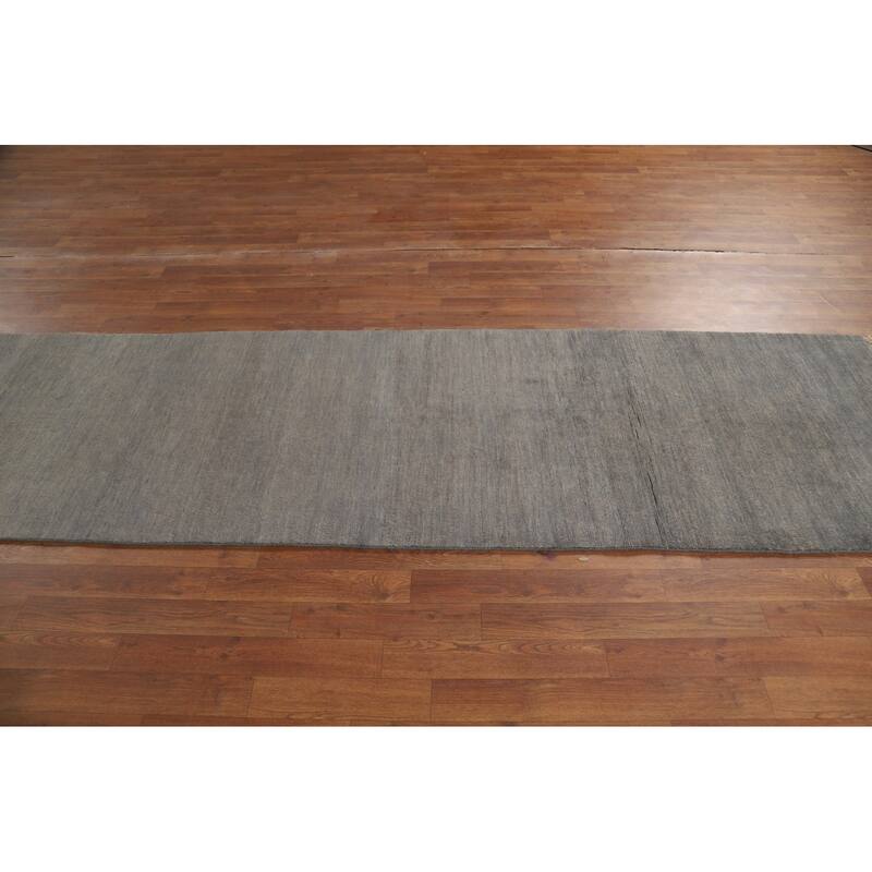 Gabbeh Modern Runner Rug Hand-Knotted Grey Wool Carpet - 2'9"x 9'7"