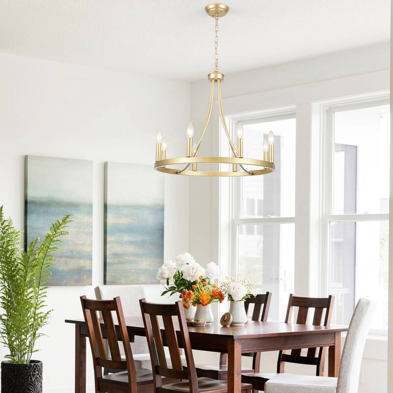 8-Light W23.6" x H82.67" Vintage Rustic Wagon Wheel Chandelier for Living Room