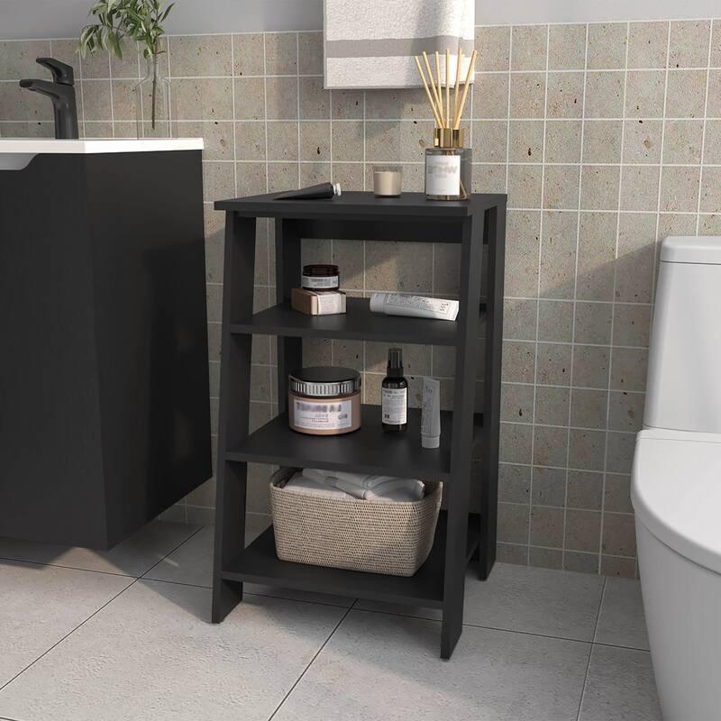Freestanding Bathroom Shelf with Open Storage - Black