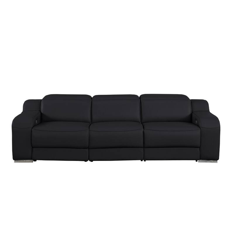 HomeRoots 103" Black Italian Leather Reclining USB Sofa