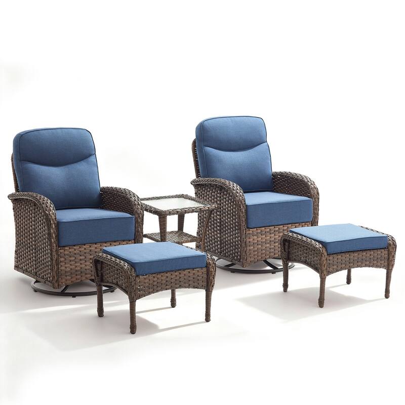 Meyreso 5-Piece Wicker Patio Swivel Glider Set with 6-Inch Thick Cushions