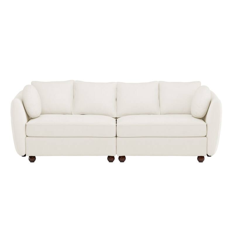 90.6" Chenille Upholstered Sofa with 6 Pillows, Modern 3-Seater Sofa Couch for Living Room Bedroom Apartment, White