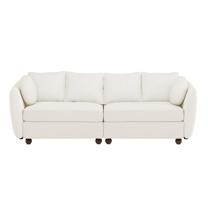 90.6 Inch 3-Seater Sofa Couch with 6 Pillows, Chenille Upholstered Living Room Sofa for Living Room Bedroom Apartment in White