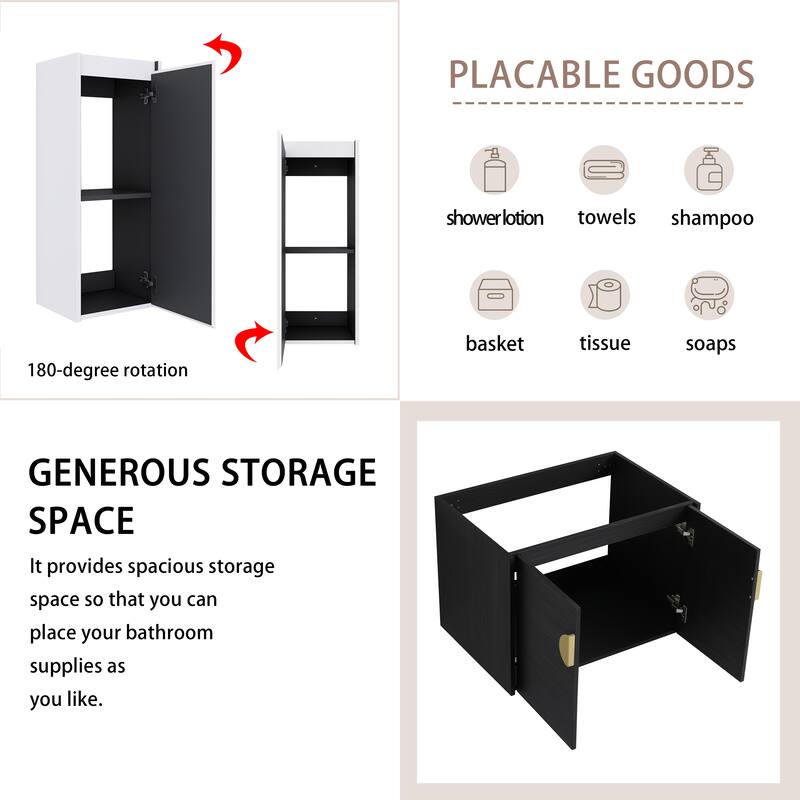 28" Wall-Mounted Bathroom Vanity With Ceramic Sink and Side Cabinet, Soft Close Doors, Combination Cabinet