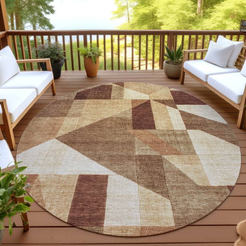 Machine Washable Indoor/ Outdoor Modern Geo Chantille Rug - Paprika - 8' x 8'