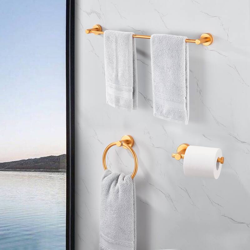 Bathroom Hardware Set, Thicken Space Aluminum 3 PCS Towel Bar Set - Brushed Gold