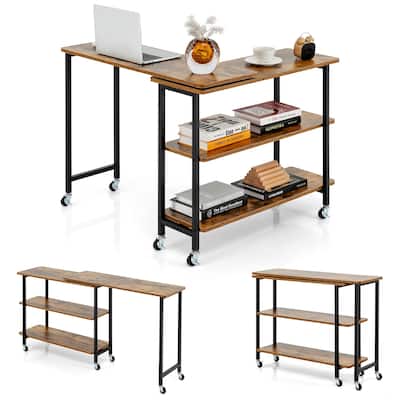 MDF Metal 360 Rotating Sofa Side Table with Shelves and Lockable Casters - 35.5" x 12" x 27"