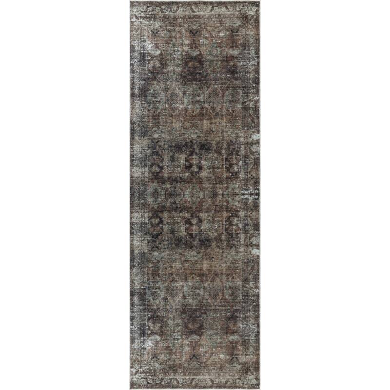 Machine Washable Collection Grey/Tan/Beige Medallion Area Rug