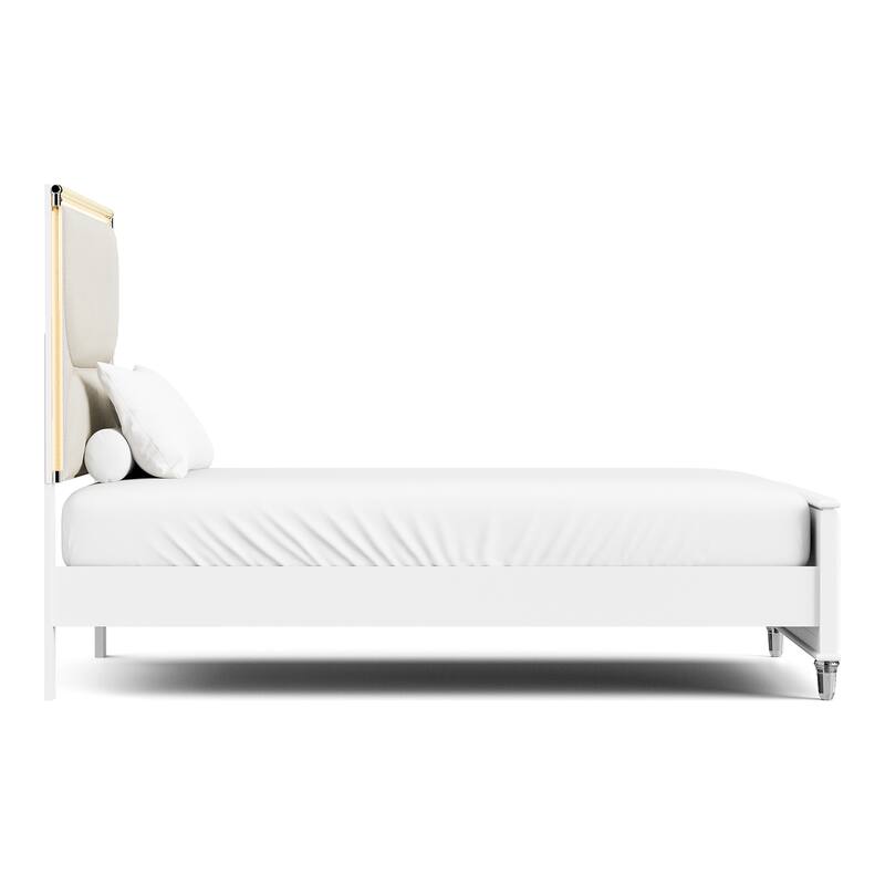 Furniture of America Drima Modern 3-Piece Pearl White Solid Wood Kids Platform Bedroom Set with LED