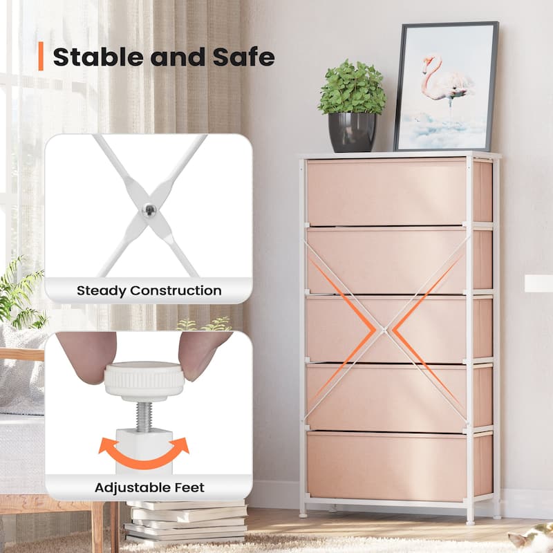 Pellebant Fabric Vertical Dresser Storage Chest Tower with 5 Drawers