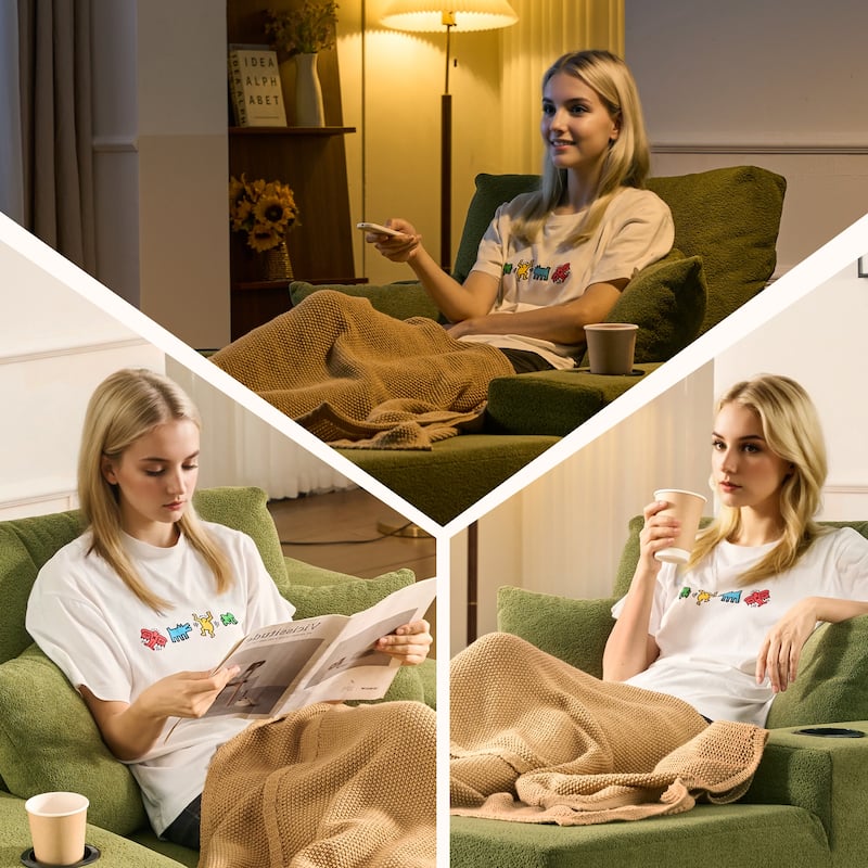 HOOOWOOO Modern Upgraded Fabric Chaise Lounge Sofa Couch with Holder