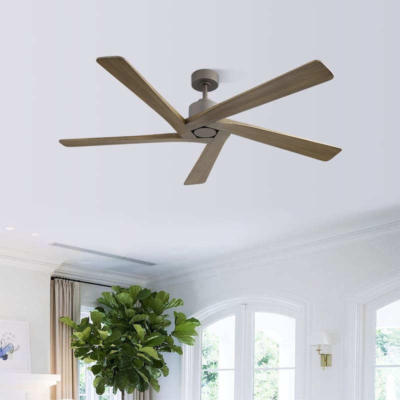 WINGBO 54 Inch DC Motor Indoor Ceiling Fan without Lights - Charcoal gray + charcoal wood grain color