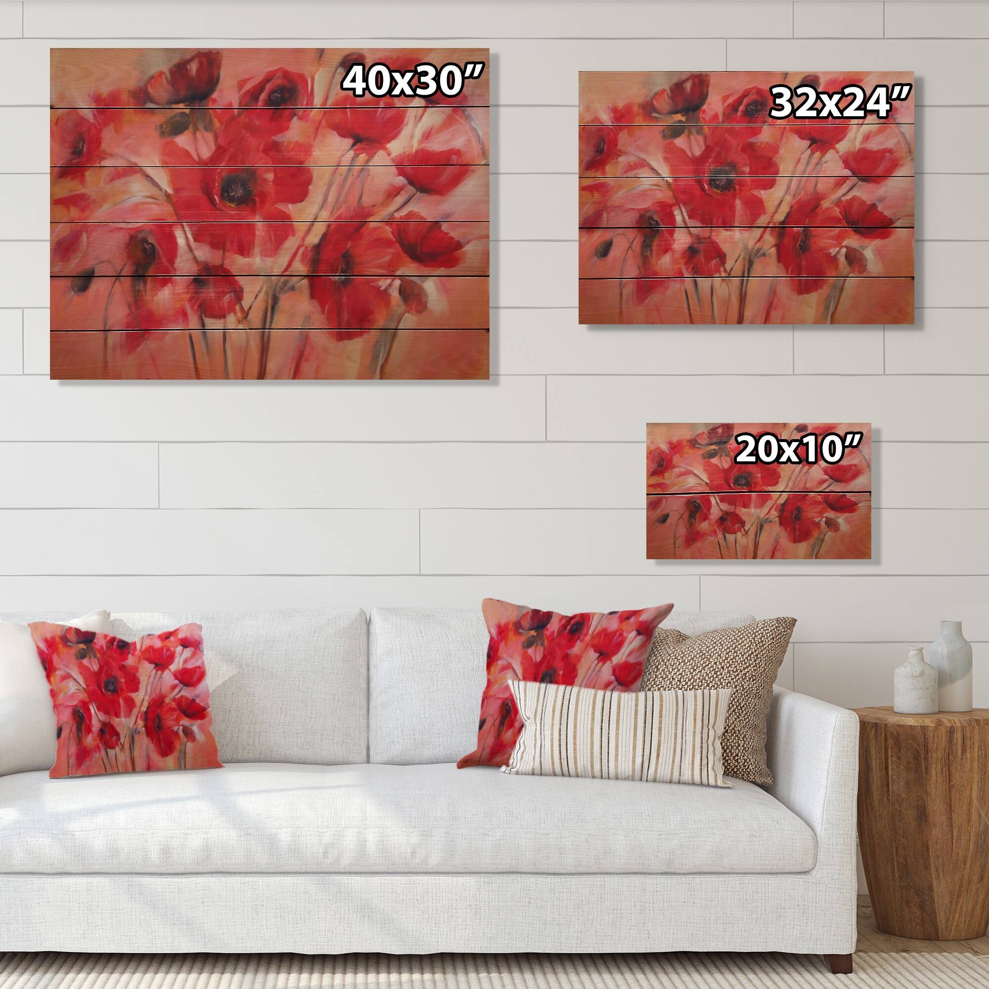 Designart 'Red Blooming Poppies VIII' Traditional Wood Wall Art Panels
