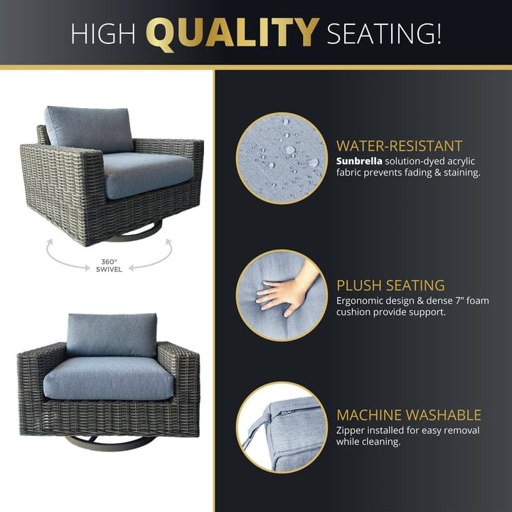 Kinger Home Larry 1-Piece Wicker Patio Swivel Chair
